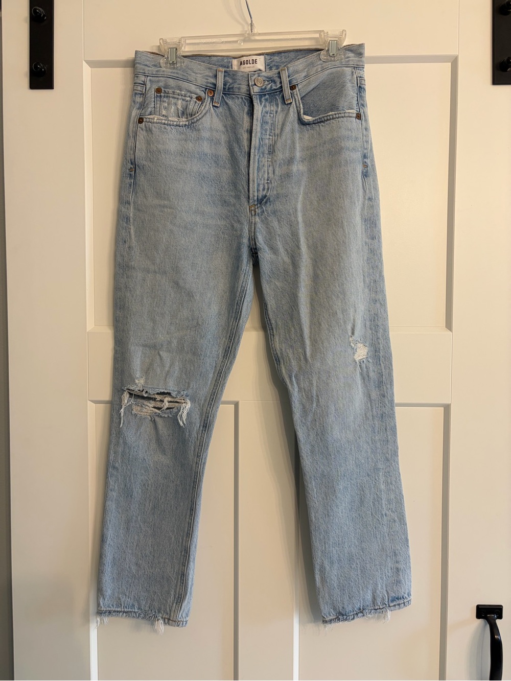 Agolde Light Blue Distressed Straight Jeans Size 27